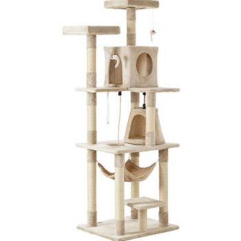 Large Cat Tree Kitten Condo with Scratching Posts & Hammock